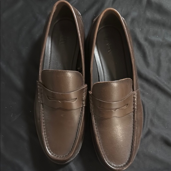Zara Men's Brown Leather Loafers - Picture 1 of 7